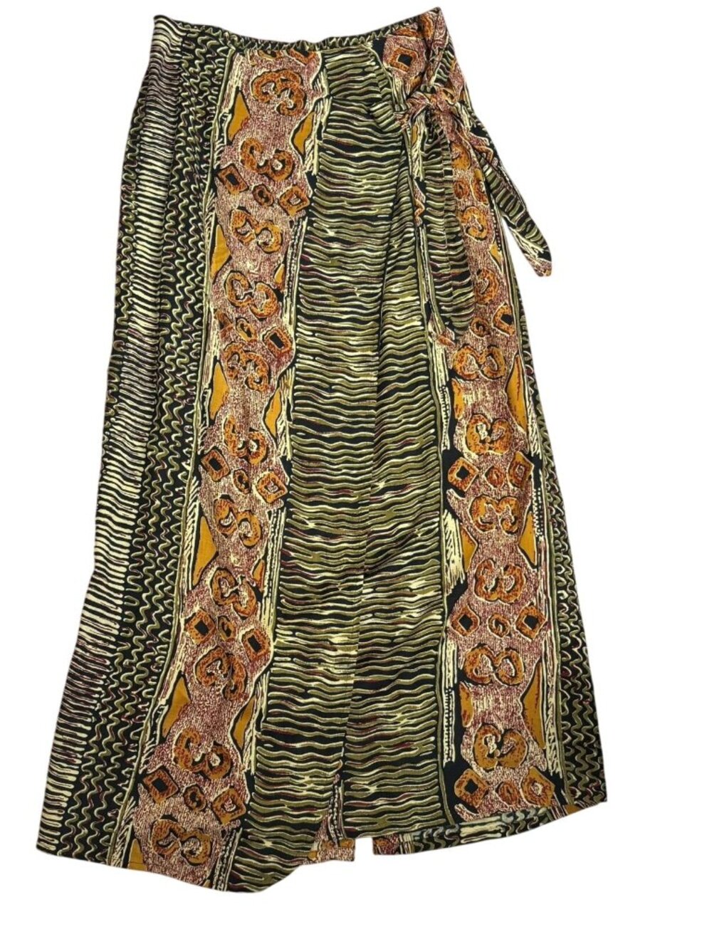 Vintage 90s Revue Faux Wrap Skirt Medium Multicolored Elastic Waist Rayon Tie
